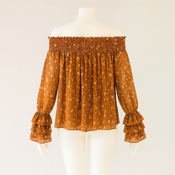 CeCe S Off Shoulder Floral Blouse Ruffle Sleeve Boho Cottagecore Garden Romantic - Picture 2 of 10